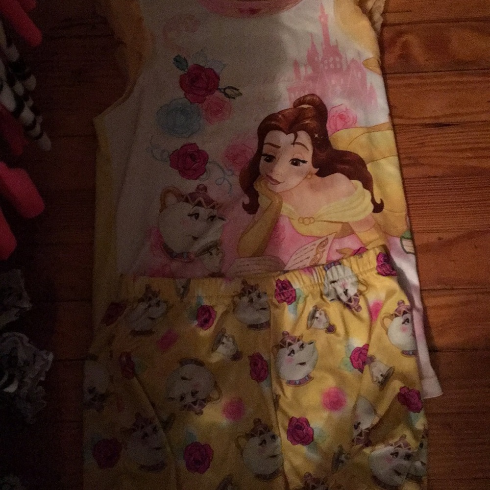 A hello kitty pajama and belle pajamas